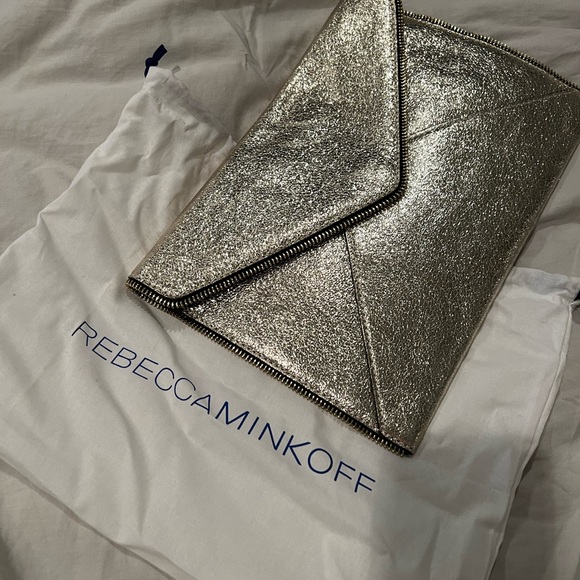 Rebecca Minkoff Metallic Gold Leather Clutch- New - Picture 4 of 4